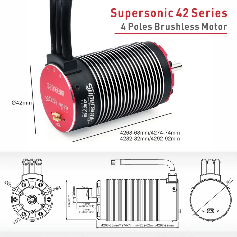 SURPASSHOBBY SUPERSONIC V2 4274 2500KV 2025KV 1850KV 4 Poles Brushless Motor and 130A/160A ESC Combo for 1/8 1/7 RC Car RC Parts