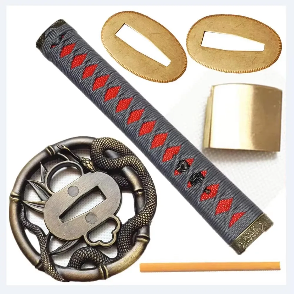 

Ручка 26 см для японского самурайского меча Катана Вакидзаси, металлический набор «сделай сам», фитинги, змея Цуба + Медуки + Фучи + Кашира + Хабаки + Сппа