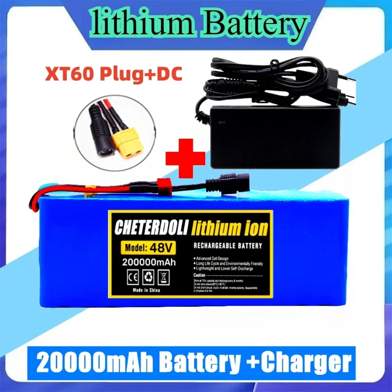 

E-bike Battery 48v 20Ah 18650 Lithium Ion Battery Pack 13S3P eBike Conversion Kit Bafang 1000w and 54.6V 2A Charger + XT60 Plug