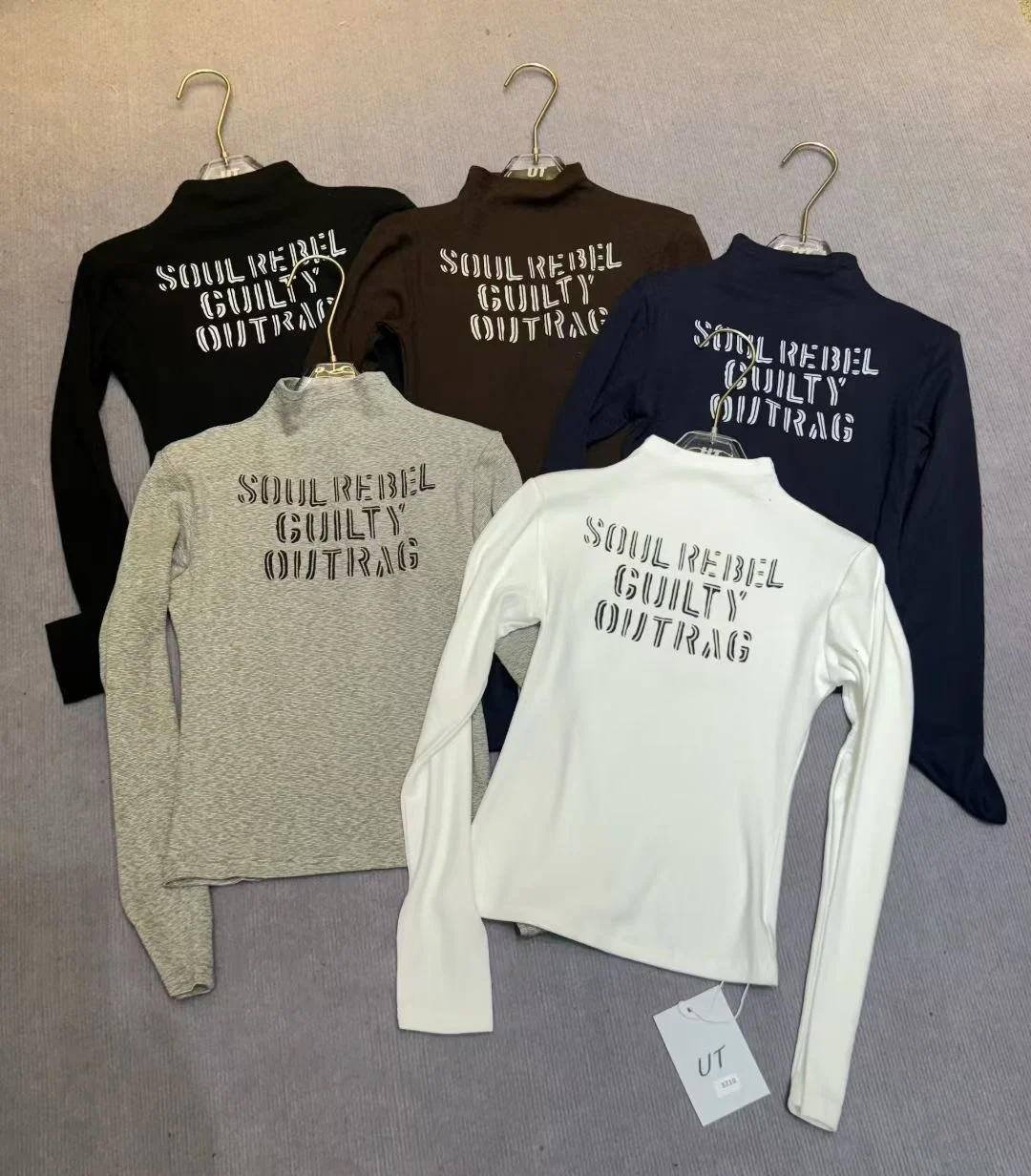 تي شيرت كوري أنيق طويل Sve مستدير Ne مطبوع عليه حروف تي شيرت نسائي بقصة ضيقة قاعدة irt قطن قابل للتنفس للتنقل Sle #3