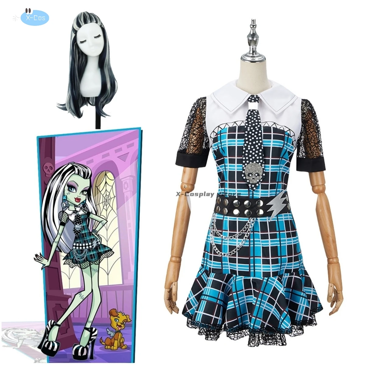 In Stock Monster High Cosplay Frankie Stein 1 Cosplay Costume Suit Female Cosplay Dress Halloween Costumes Outfit for women