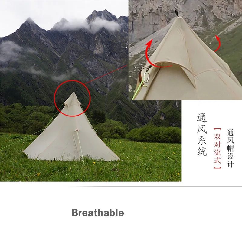 ASTA Gear Fengyin4  Pyramid 2-4 People Water-proof 2-side-silicon-coating Flysheet Ultralight 4-season Tent Inner Mesh No Poles