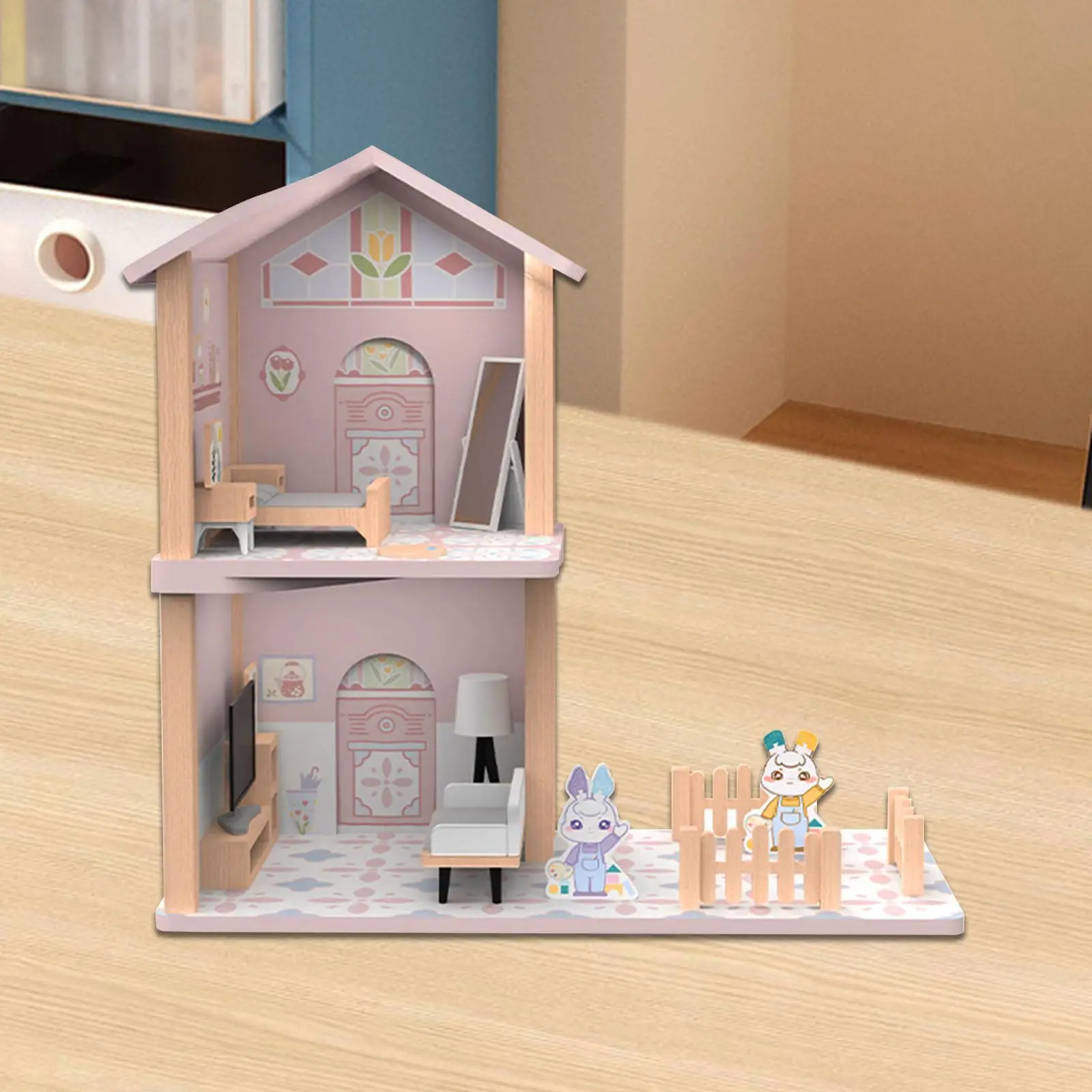 Wooden Doll House 2 Storey Mini Furniture Toy Garden Indoor Outdoor Educational Toy with Furniture Gift Toy European Style House