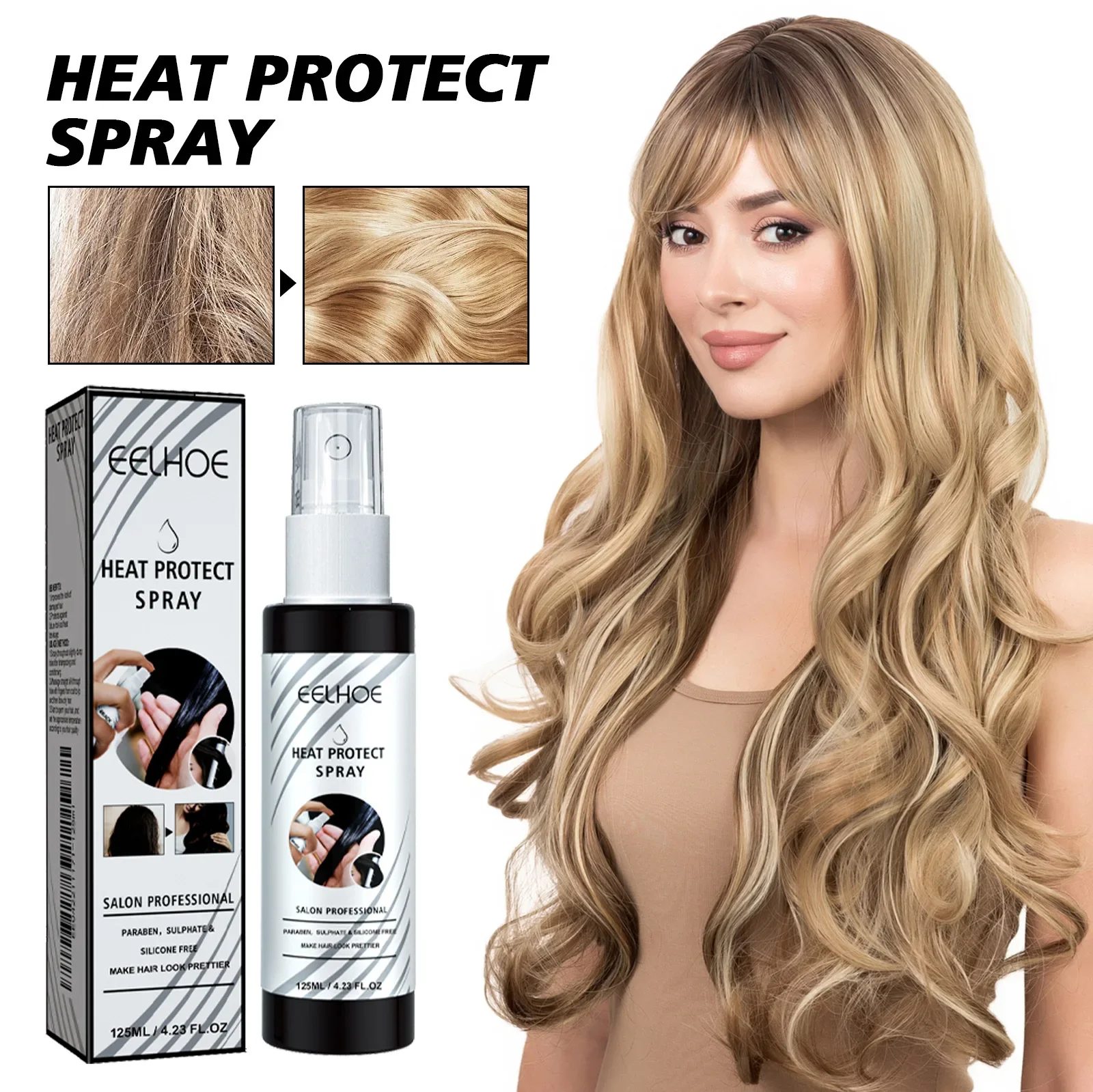 Heat Protect Spray Leave-in Heat Primer Thermal Heat Protection Spray Hair Shine Mist Curly Perm Quick Styling Non-washing