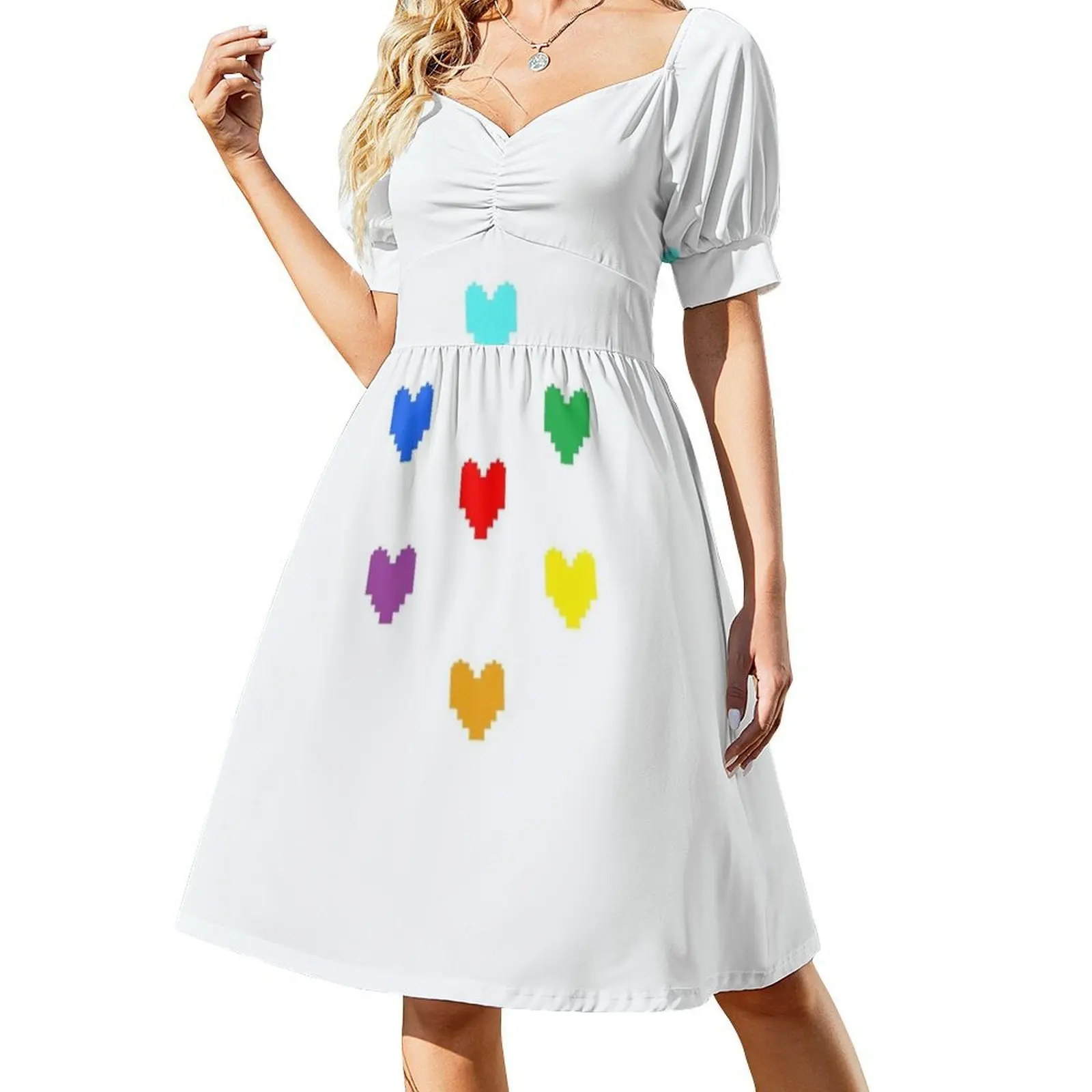 فستان Undertale Hearts ذو فتحة عنق على شكل قلب فستان حفلات صيفي أنيق للنساء قلوب Undertale Souls قوس قزح بكسل أنثى #2