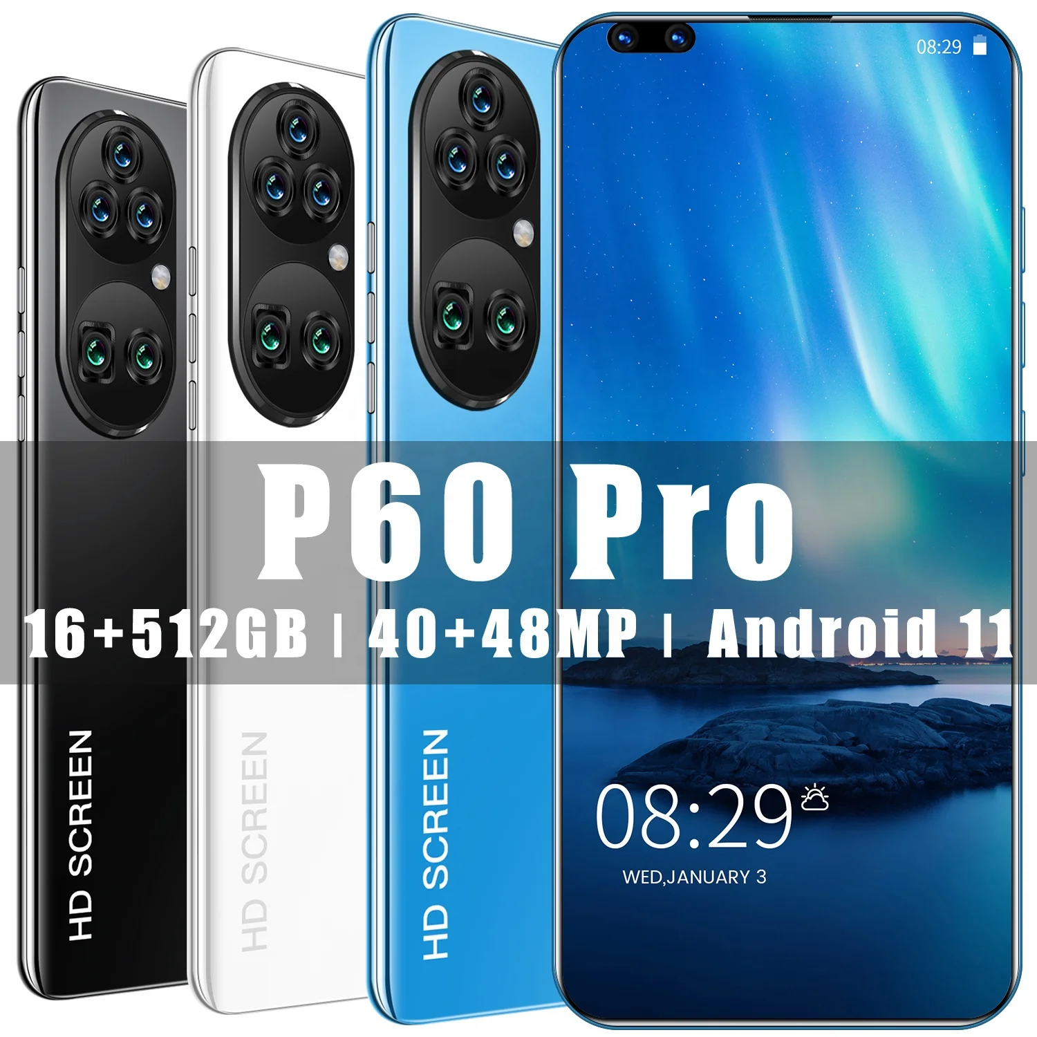 Ponsel pintar P60 Pro, HP Android 10 core 7.8 inci 16GB + 512GB 4K HD navigasi GPS 5G 40 + 48MP