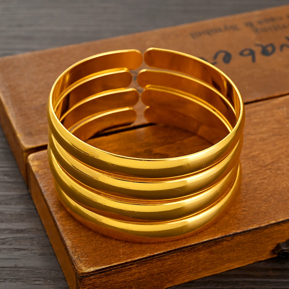 Openable Smooth Bangle Women African Ethiopian Bright Bracelet Gold Plated Jewelry Middle East Dubai Wedding Accessories