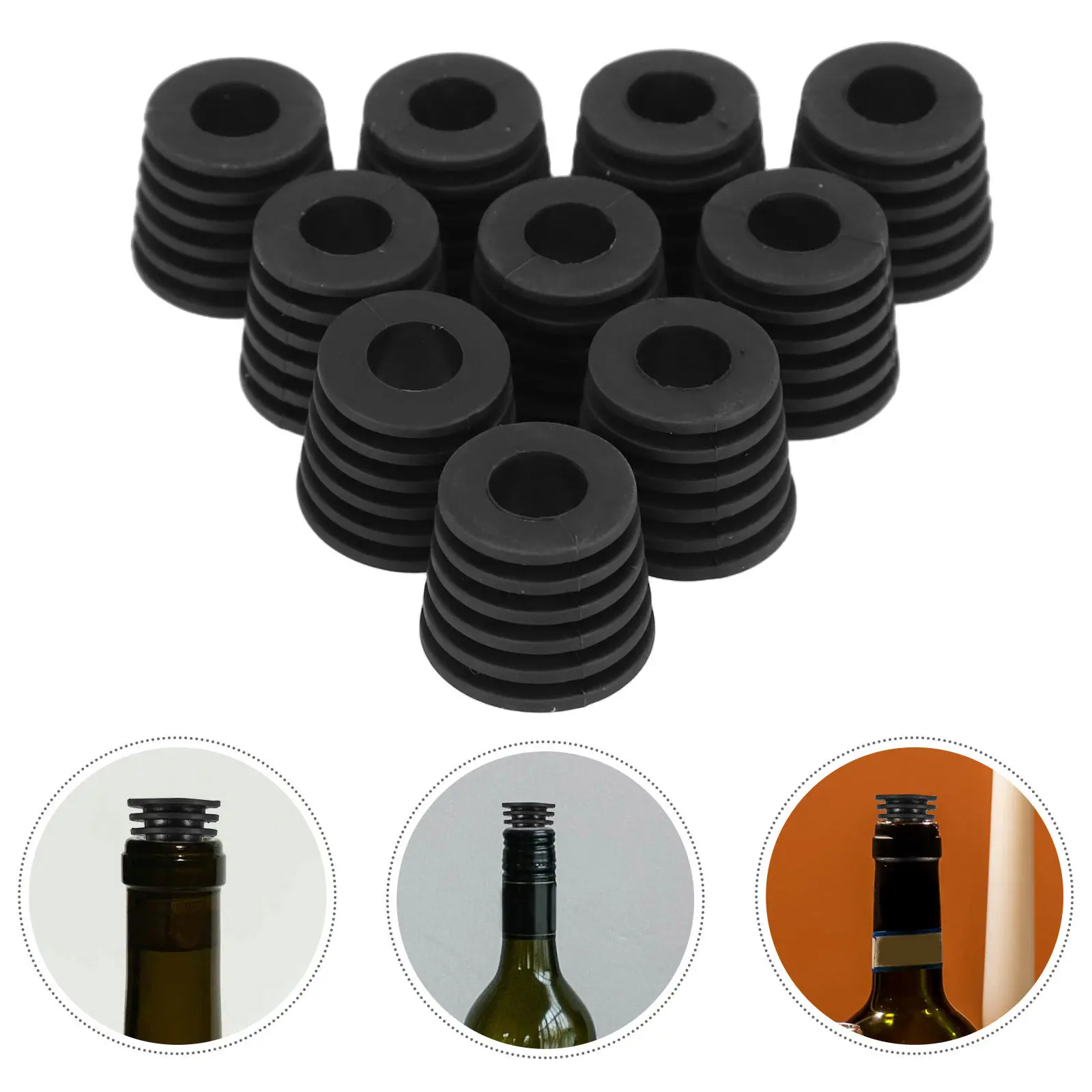 10Pcs Silicone Wine Stoppers Reusable Flexible Bottle Sealers for Wine Vinegar Perfume Bottles Leakproof Heat Resistant Beverage