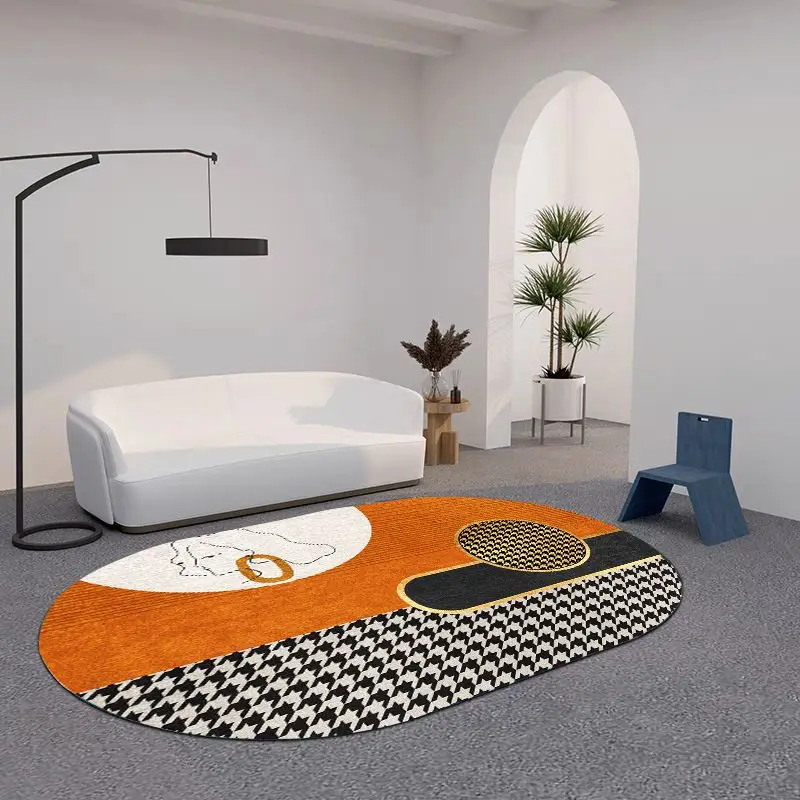 Nordic Light Luxury Oval Carpet for Living Room Modern Minimalist Irregular Rugs Coffee Table Bedroom Bedside Floor Mat Washable