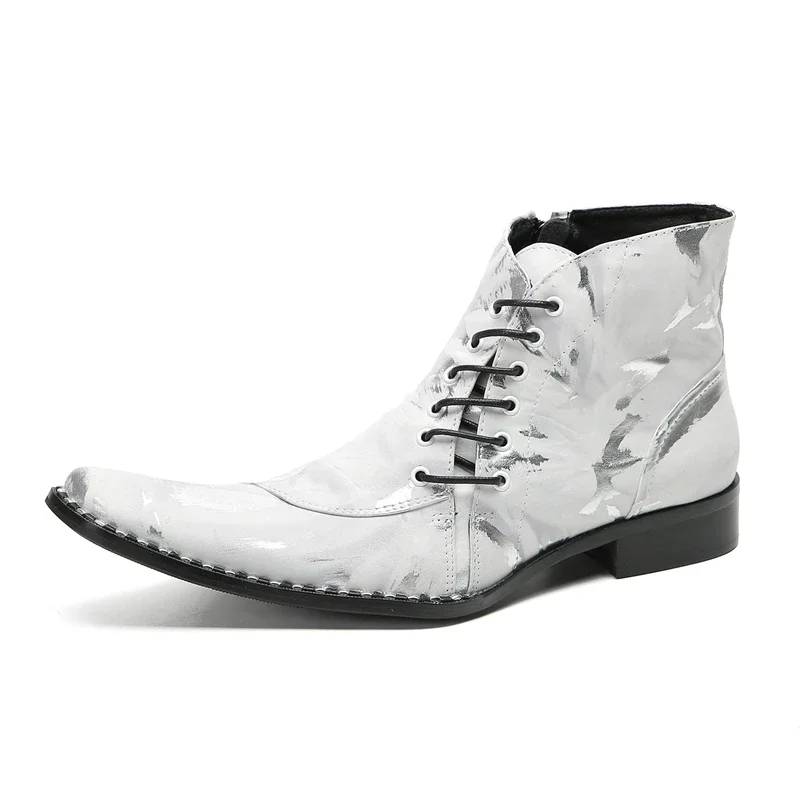 Wedding Shoes Rivet Ankle Leather Boots for Men Lace Up Zipper Elegent Man Social Shoe Luxury Designer Short Boots Men's Shoes