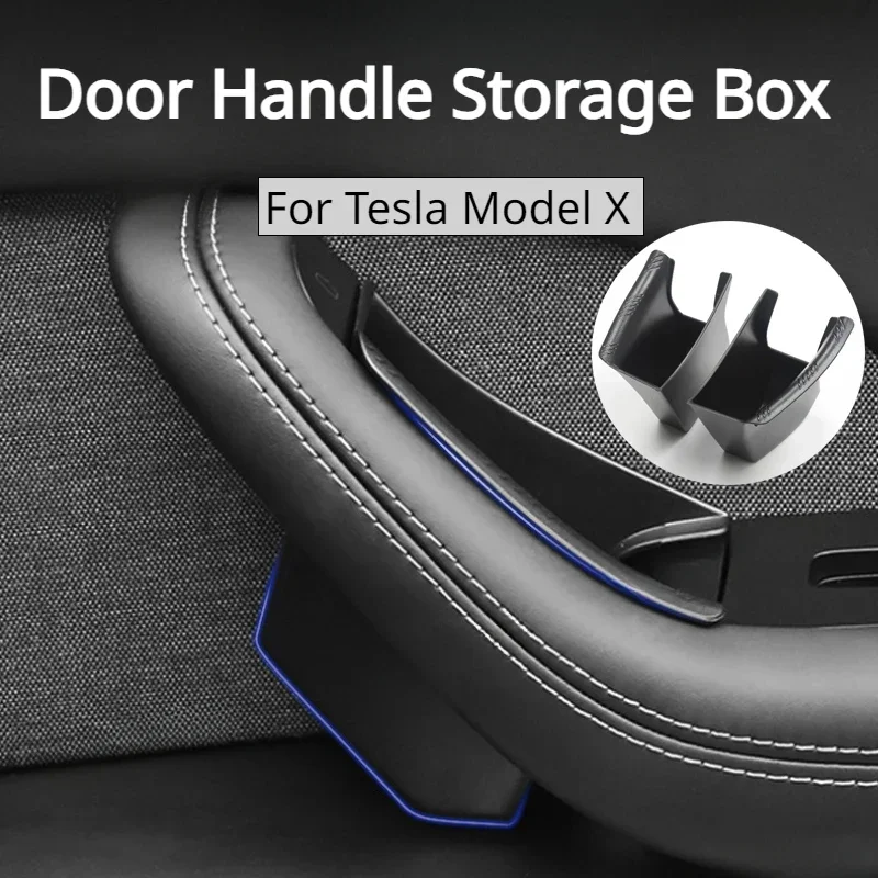 For Tesla Model X Front Door Handle Storage Box Key Card Phone Glasses ABS Tray Hidden Organizer ModelX Car Interior Accessories