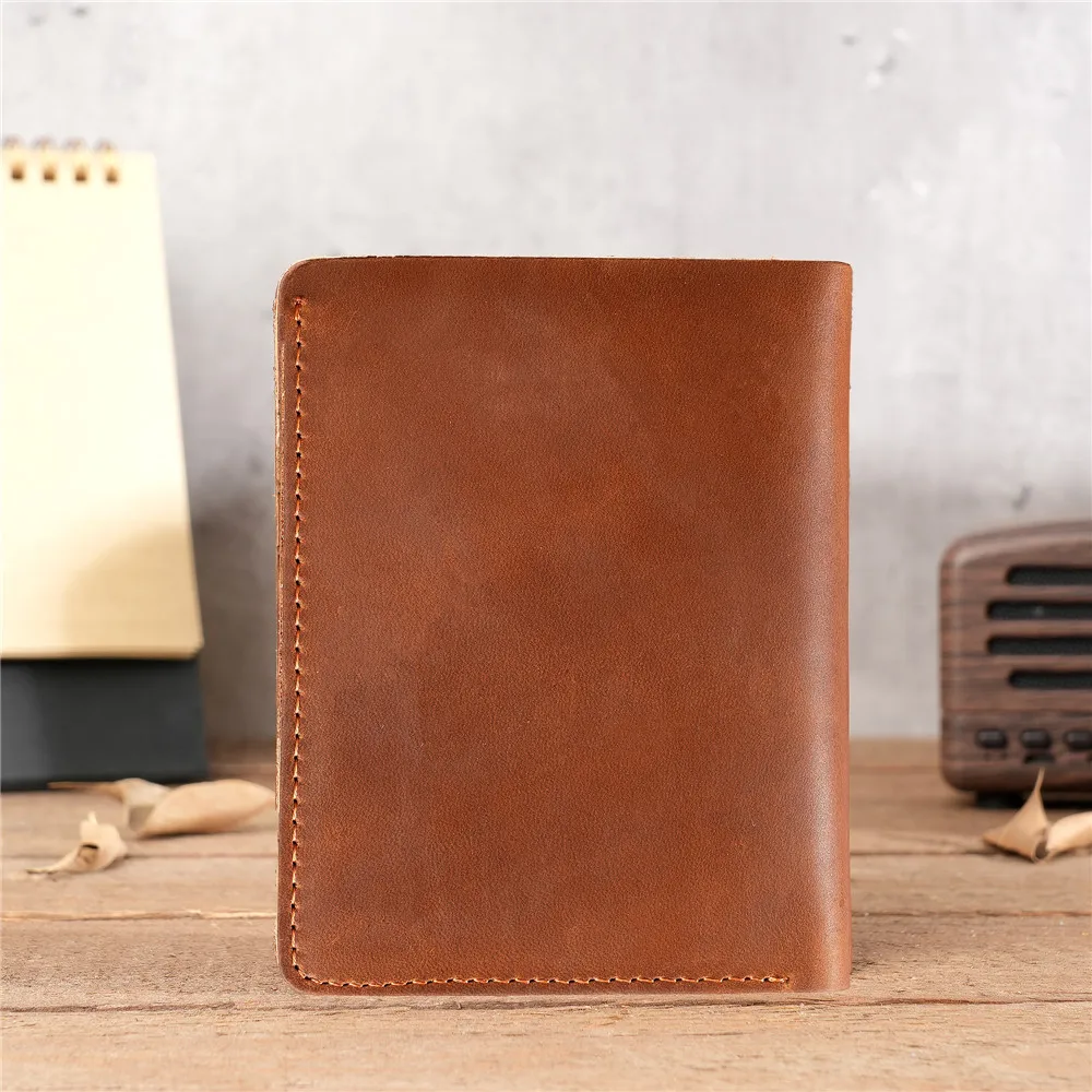 1139   Men's Genuine Leather Cowhide Wallet, Casual Retro Crazy Horse Leather Vertical Card Bag Wallet, Wallet
