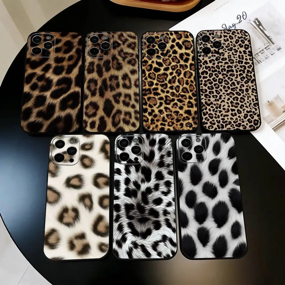 Leopard Print Phone Case For iPhone 17,16,15,14,13,12,11 Plus,Pro Max,XS,Soft Silicone Black Cover