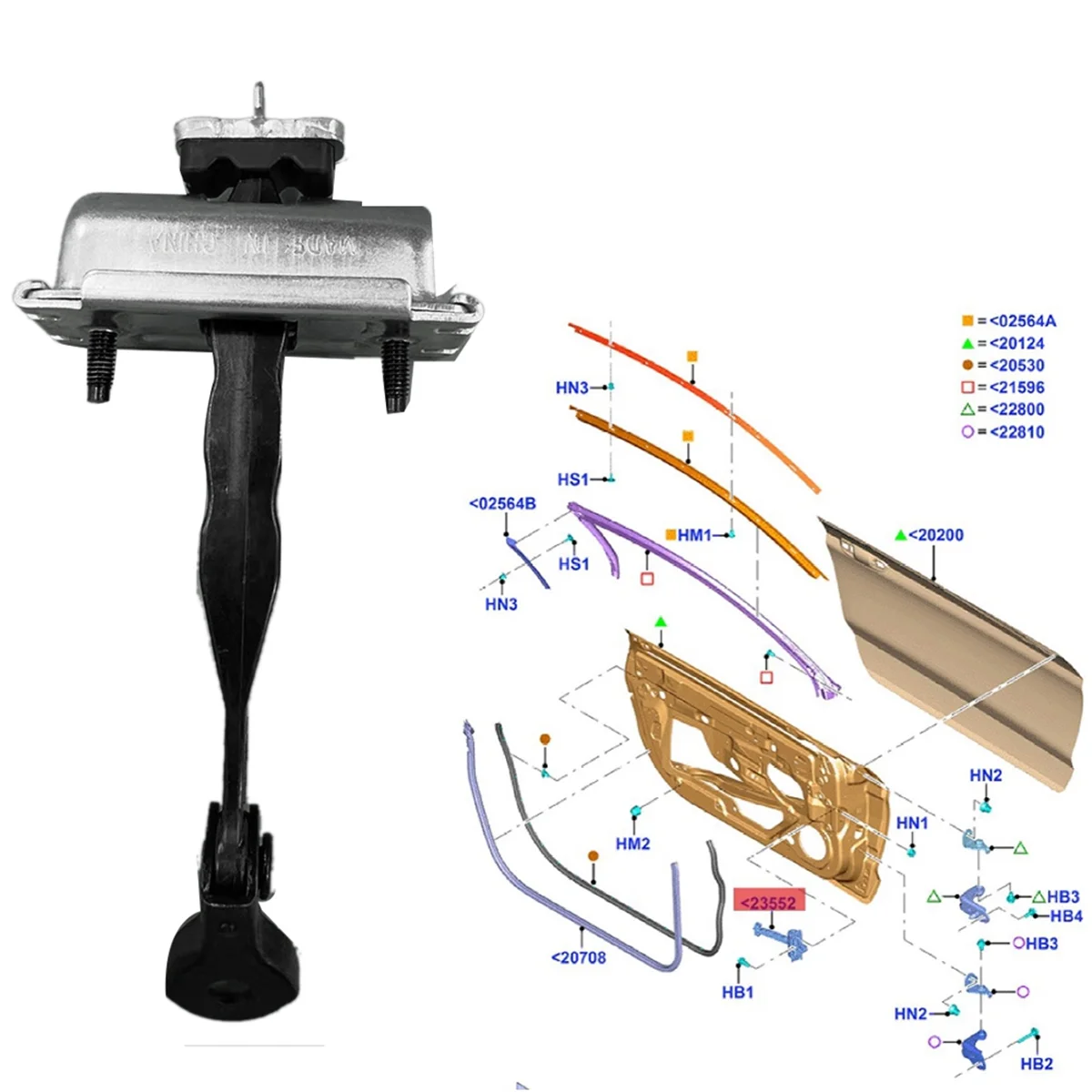 Car Check Strap Limit Rod Stop Door Hinged FR3Z-6323552-A for Ford Mustang 2015-2018 Car Door Limiter