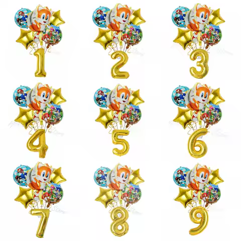 6PCS Anime Shadow Cartoon Balloon Game Theme Boy Girl Sonic Cute Birthday Party Decorations Children's Bath Set Gift