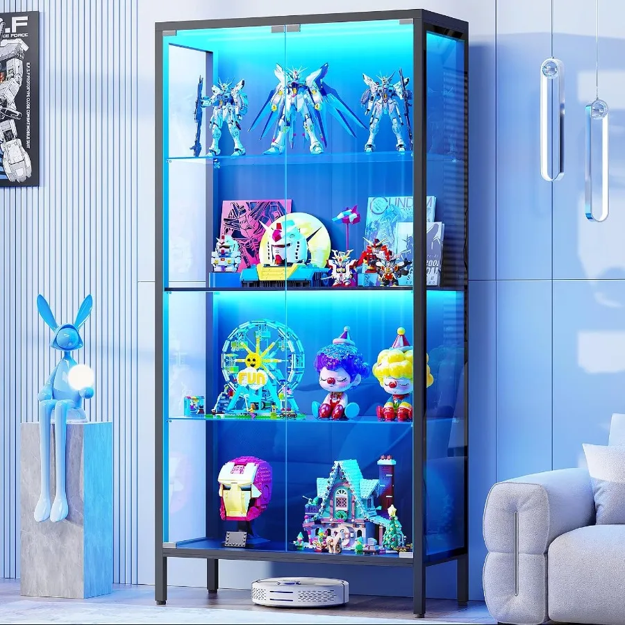 Auro Home 4-Tier Display Cabinet with 3color Lightand Human Body Sensor Black