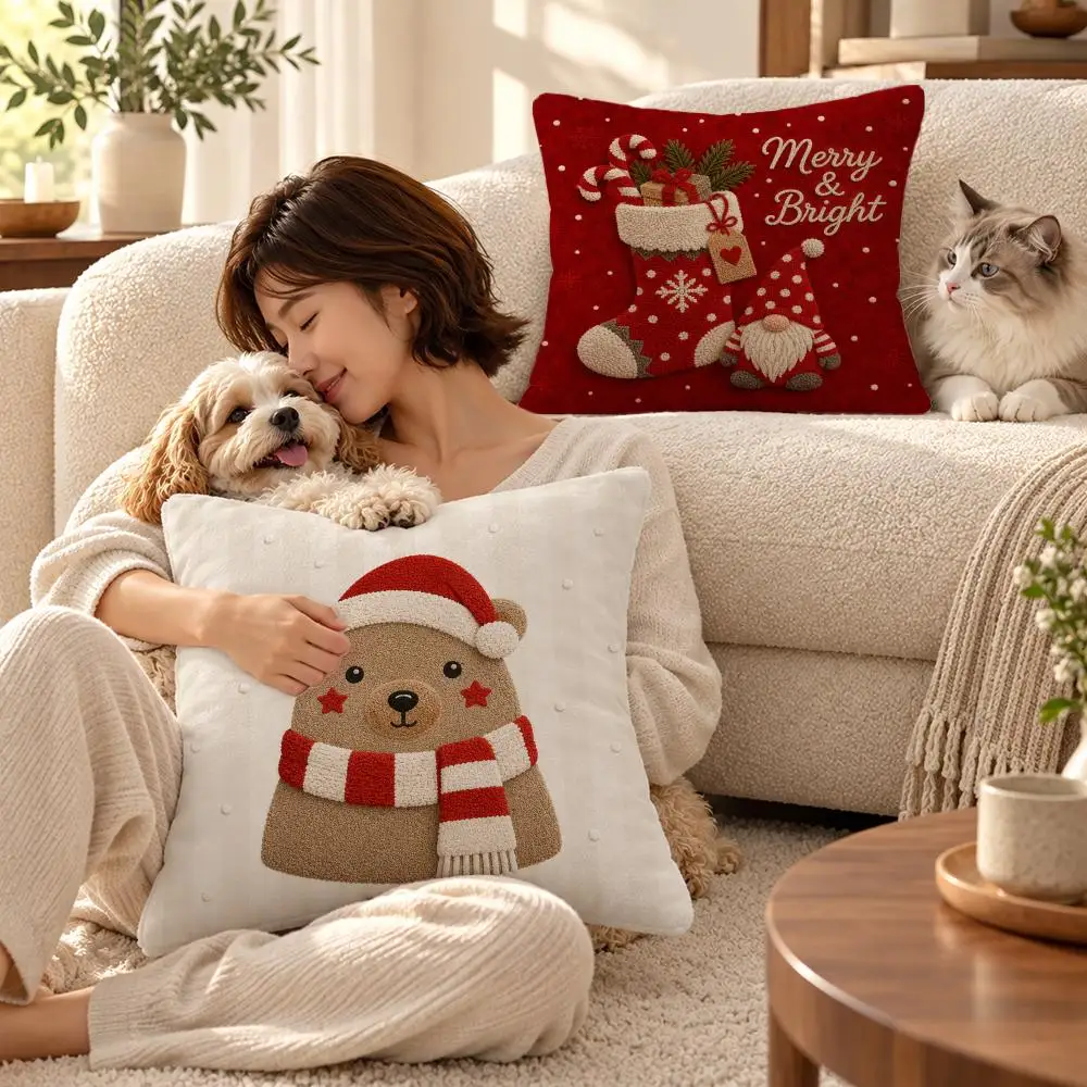 adorable Christmas Beer Cushion Cover Soft Short Plush Throw Pillowcase Sofa Bedroom Home Decor Holiday Gift