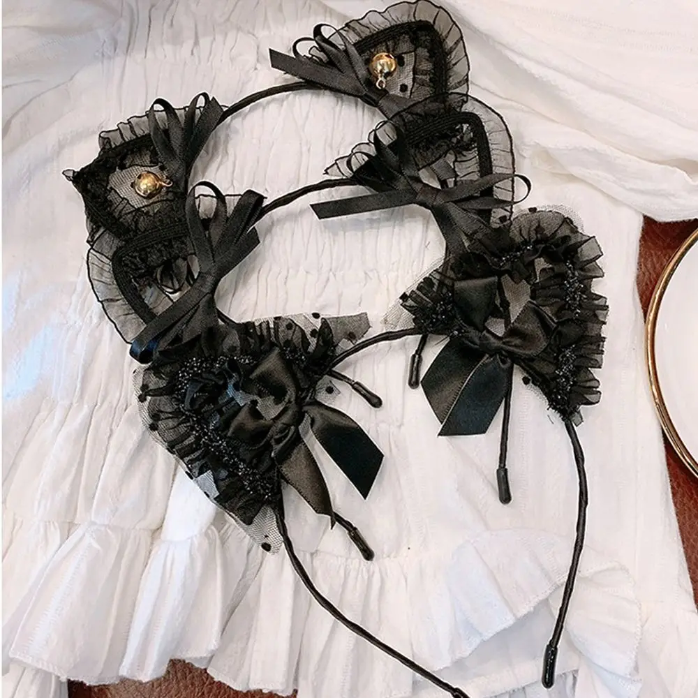 Retro Lace Large Bow Hair Hoop Polka Dot Stage Hair Accessories Cat Ear Hair Band Gift Cute Headband