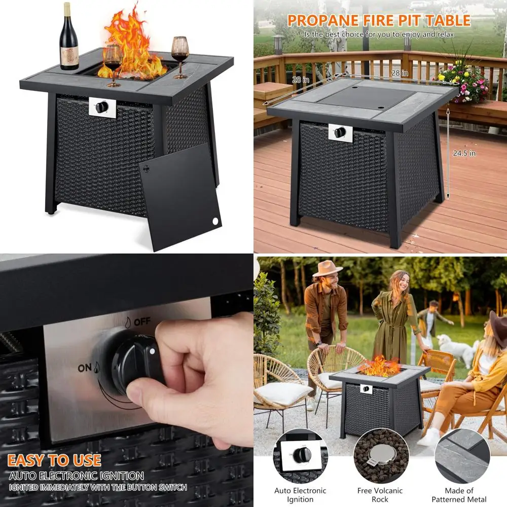 

Rectangular Propane Fire Pit Table with 28 Inch Diameter, 50,000 BTU, Sturdy Steel and Iron Frame, CSA Certified Safety Cover In