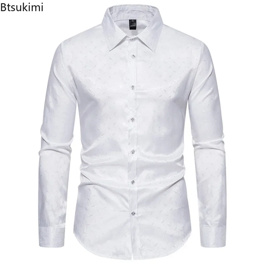 New 2024 Men's Jacquard Shirts Fashion Business Office  Long Sleeve Tops Men Formal Shirts Luxury Slim Versatile Shirts for Men