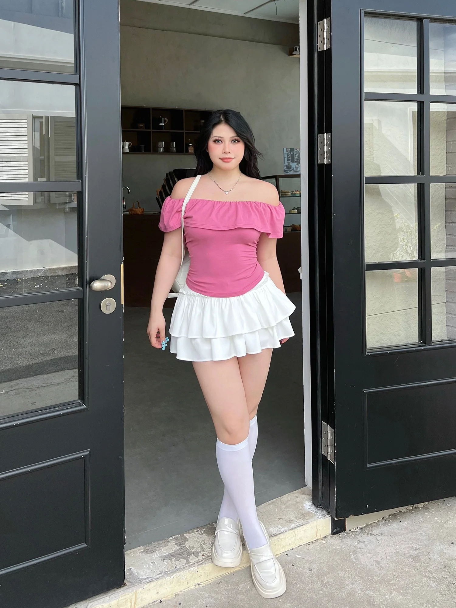 

SOUL Heareat Signal plus Size ort Sve Women's Top One oulder Waist Cinching Slimming Blouse Korean Sle Commute
