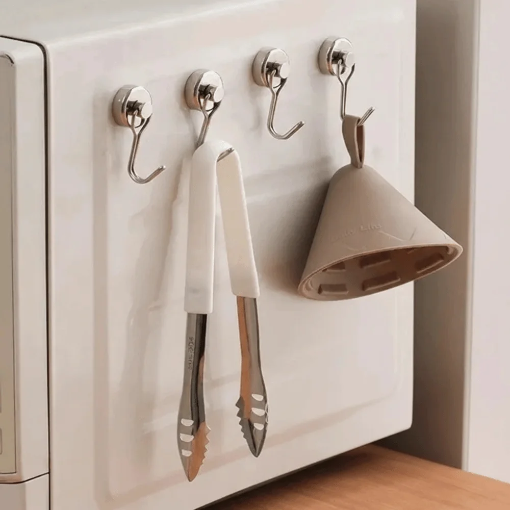 2pcs New No Drill Magnetic Hook 360° Rotating Heavy Duty Fridge Magnet Hook Black/White Kitchen Organizer Hangers Home