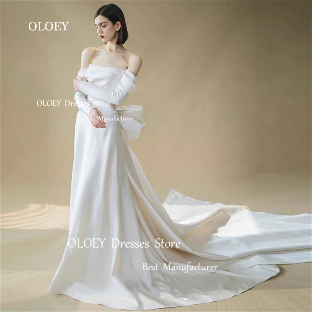 

OLOEY Elegant Ivory Wedding Dresses Off The Shoulder Korea Photoshoot Sweep Train Vintage Bridal Gowns Robe De Marriage Custom