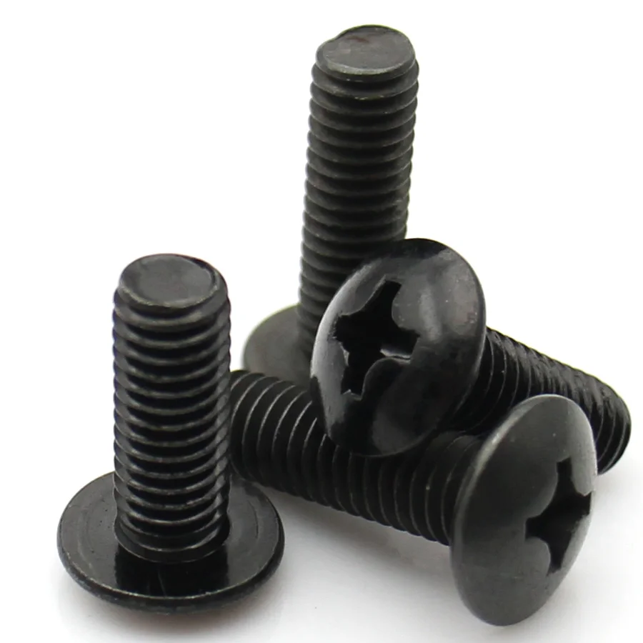 5-20pcs M2 M2.5 M3 M3.5 M4 M5 M6 Carbon Steel Phillips TM Screw Truss Head Machine Screws Mushroom Head Fasteners Black