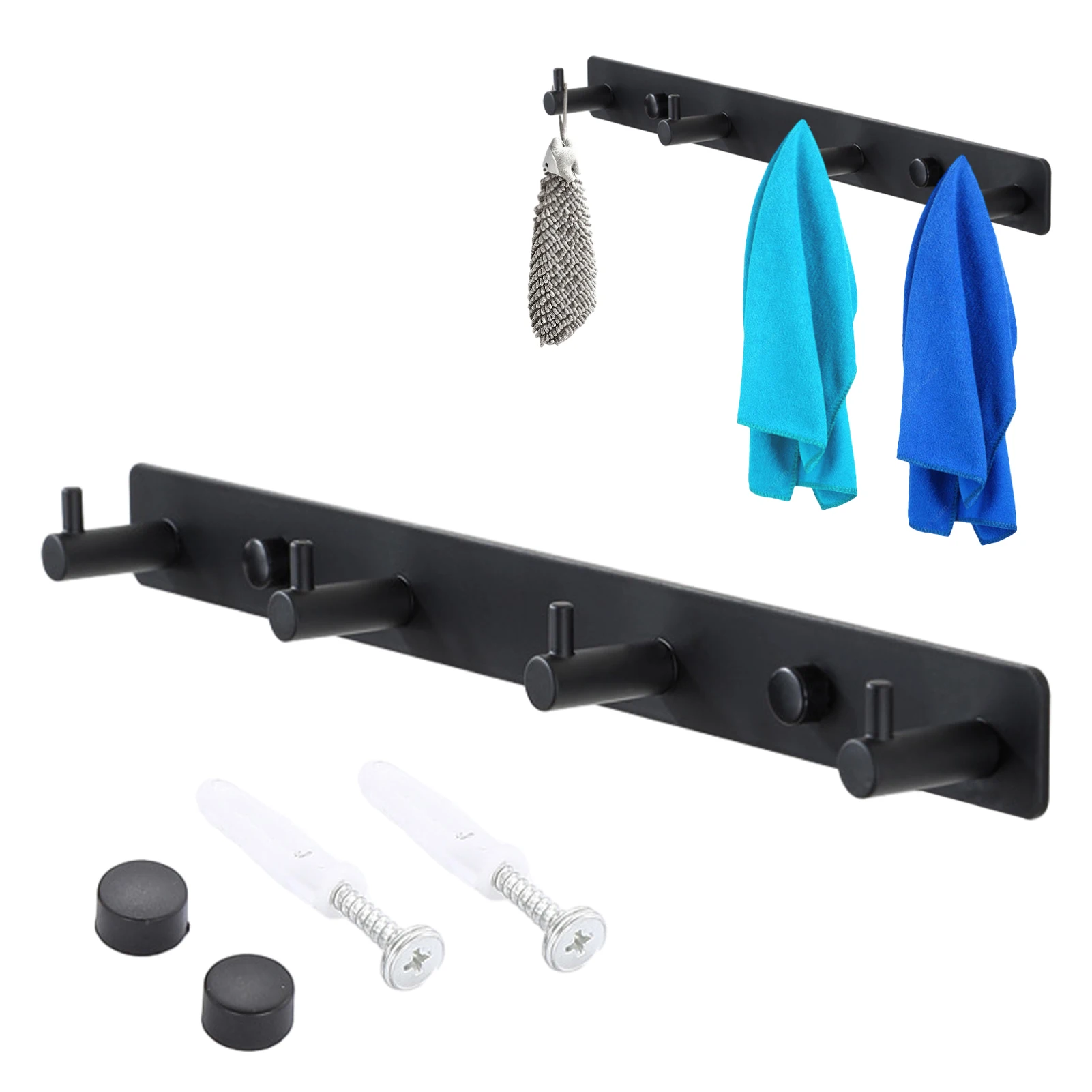 Black Coat Hook Bathrobe Bags Hanging Hat Back Door Bedroom Space Aluminum Heavy Duty Wall Mounted Rack Home Storage Bathroom