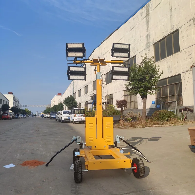 2026 Hot Sale Hot Sale 5M Telescopic Mast Trolley Hand Push Mobile Lighting Tower with LED Light Source