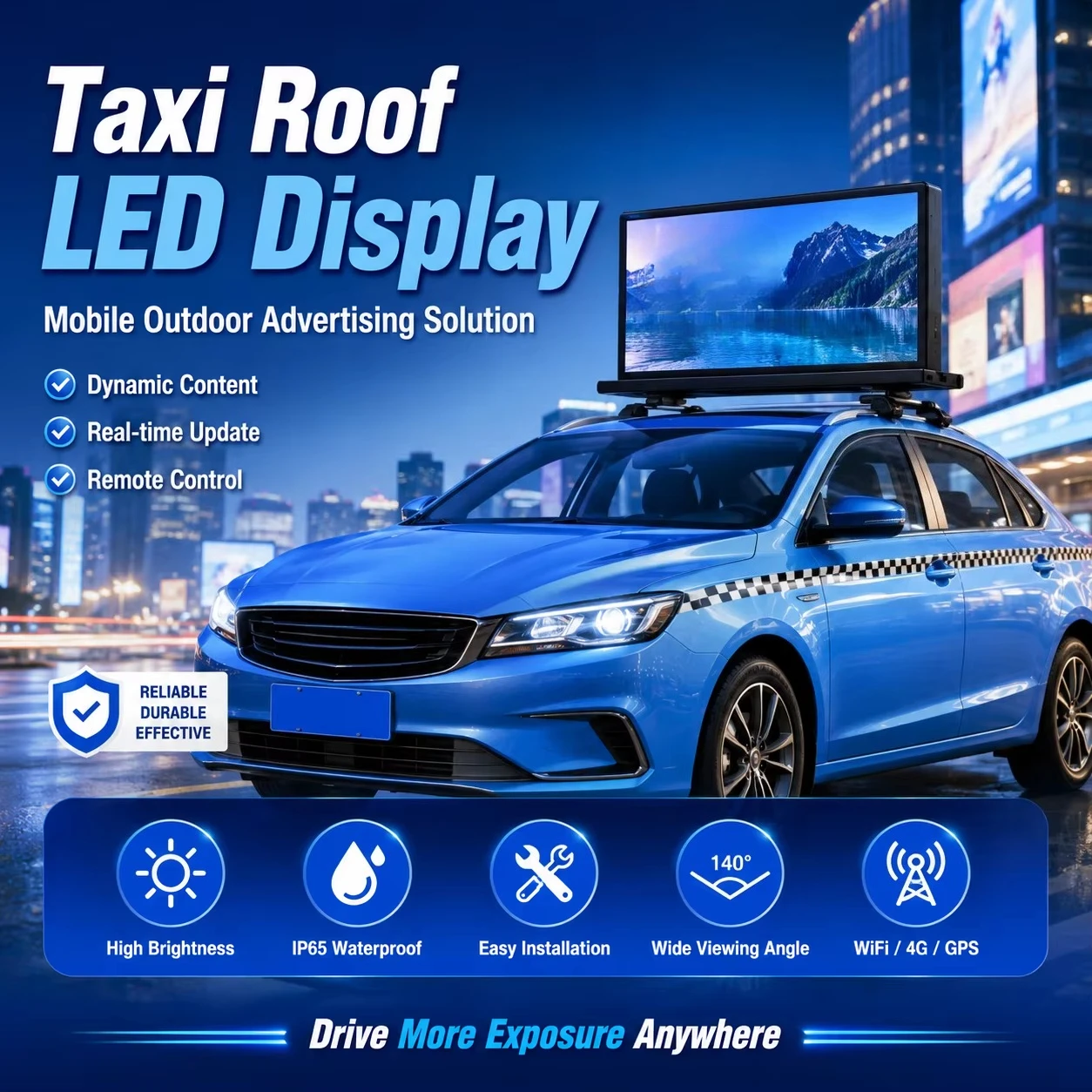 Intelligent application control taxi roof LED display WiFi 4G  double-sided roof advertising LED screen IP65 waterproof