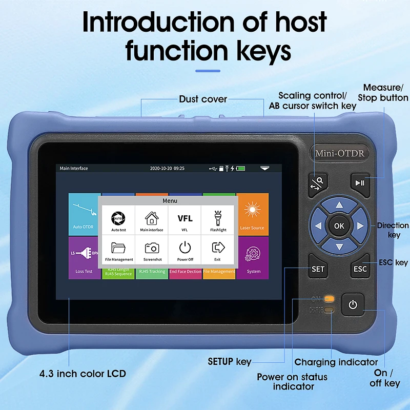 AUA800U/800A 100KM OTDR 1310/1550nm 24/22dB Refletômetro de domínio de tempo óptico Tela sensível ao toque testador de fibra óptica OPM VFL integrado