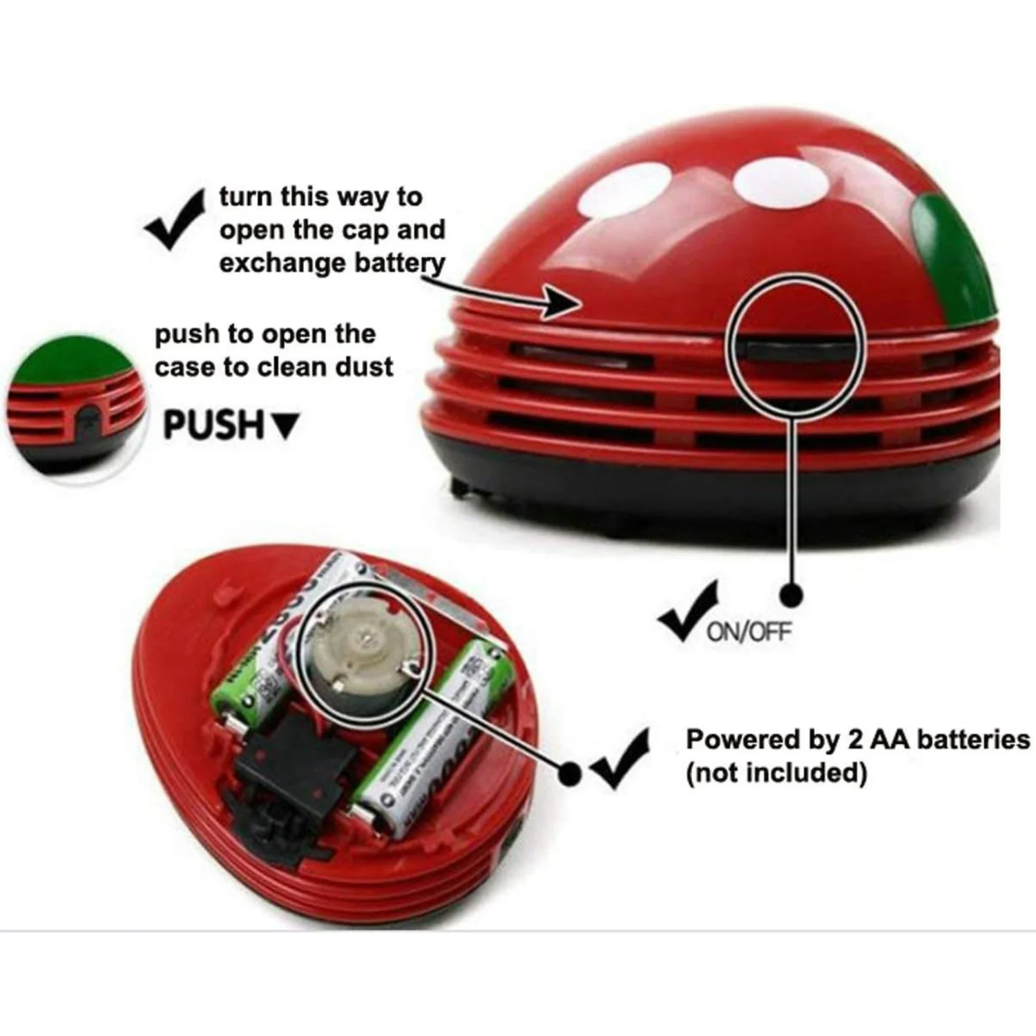 Ladybug Vacuum Cleaner - Mini Vacuum Cleaner Portable Corner Desk Vacuum Cleaner Mini Cute Vacuum Cleaner Dust Sweeper 1Pcs