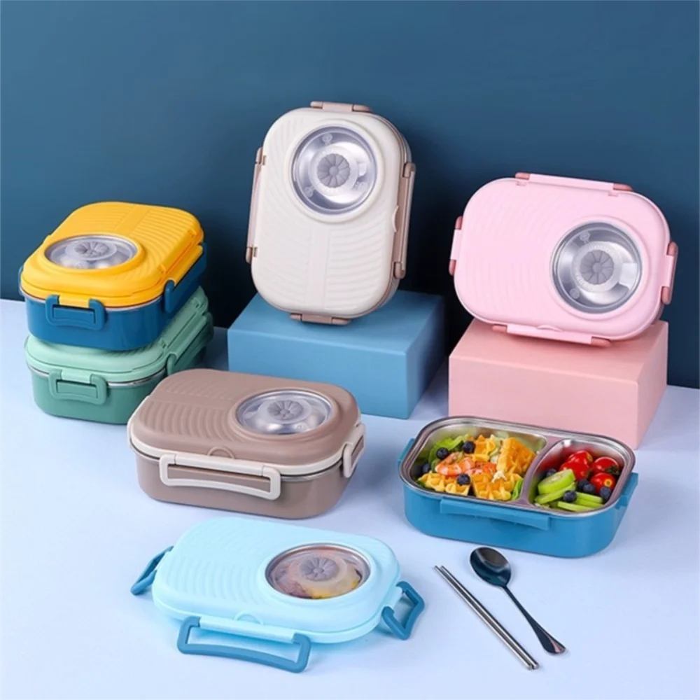 

1000ml Thermal Lunch Box Stainless Steel Triple Grid Insulated Box Sealed Leak-Proof Food Soup Container for Office&School