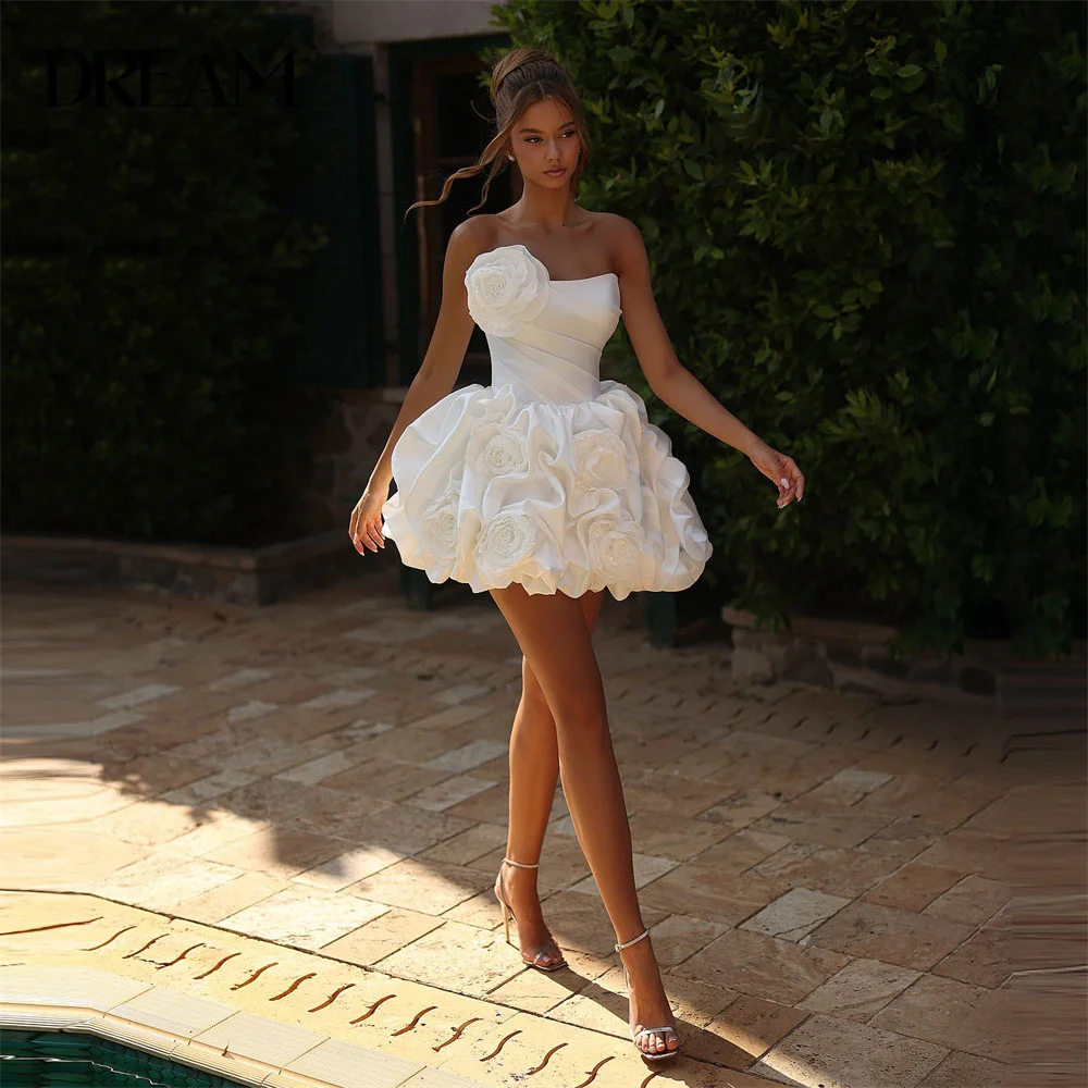 

DREAM Flowers A-Line Short Wedding Dresses Women Boat-Neck Tiered Open Back Sleeveless Bridal Gown Vestido De Novia Customized