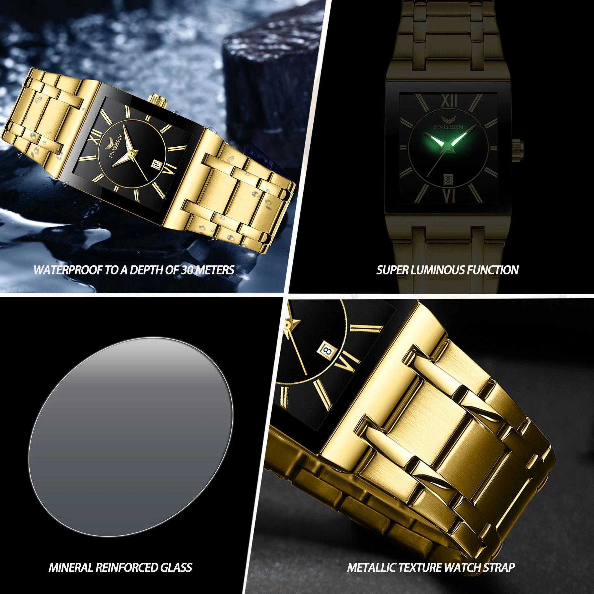 UTHAI CQ341 Orologio da uomo alla moda con calendario impermeabile, maglia quadrata in acciaio inossidabile con orologio al quarzo, orologi da uomo