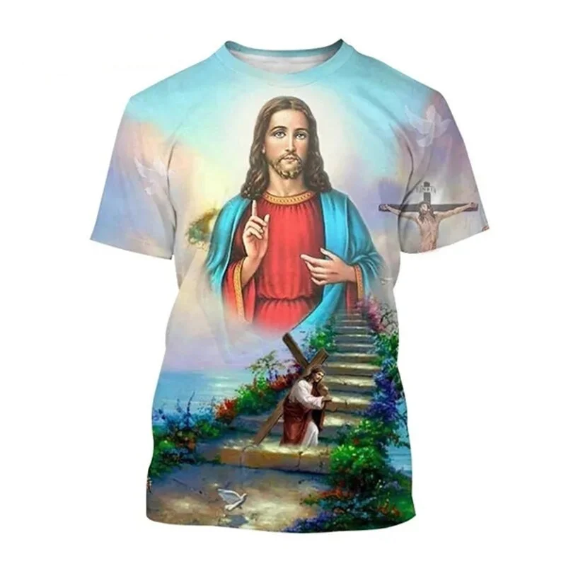 3D Jesus Christ Printing T Shirt God Of Jesus Bless Us Graphic T-shirts For Men Kid Fashion Streetwear Short Sleeves Vintage Top