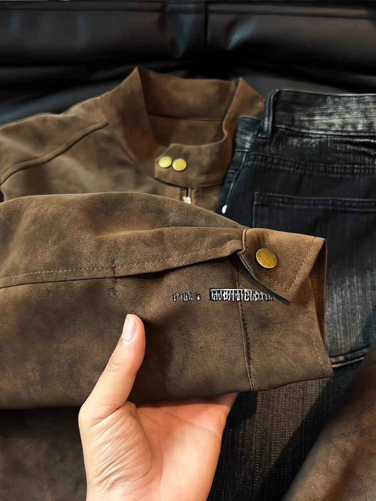 الرجعية الأمريكية مصبوغ دراجة نارية القطن Jaet الرجال الشتاء Thiened oulder مبطن الوقوف طوق القطن معطف دافئ عارضة #4