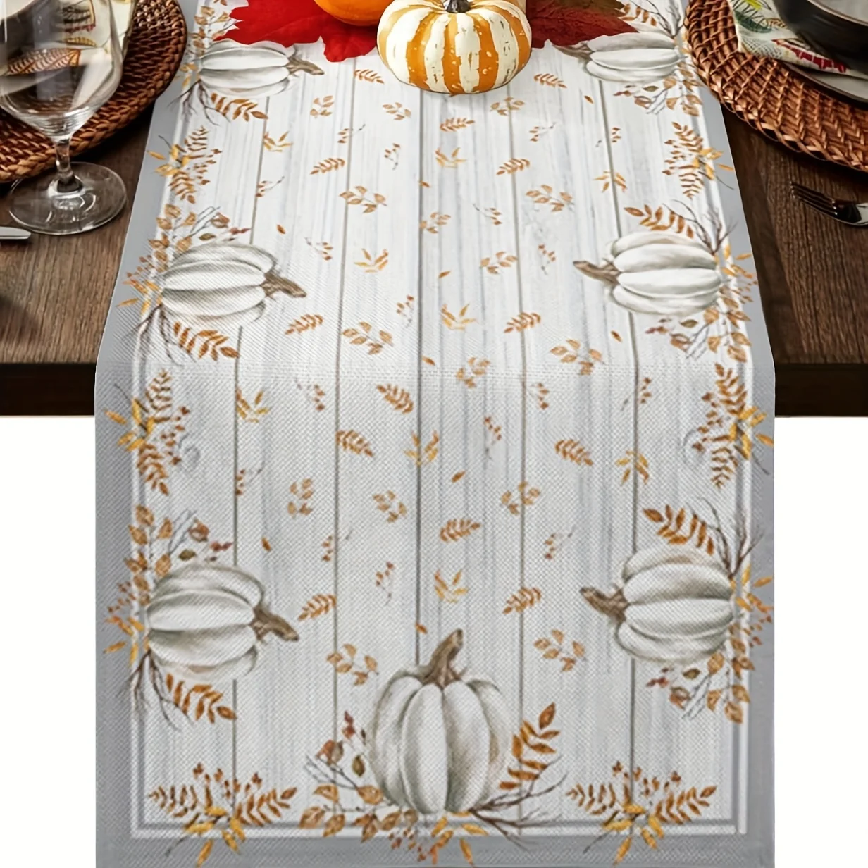 

1Pc Autumn Thanksgiving Table Runner - Pumpkin and Leaf Design, Suitable for Restaurants, Homes, Cafes, Dinners, Soft Display.