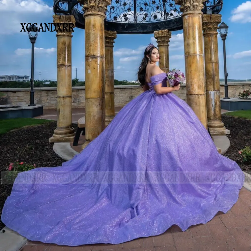 Vestido de princesa roxa Quinceanera, vestido de baile espumante, 16 anos, 15 anos, 24 anos