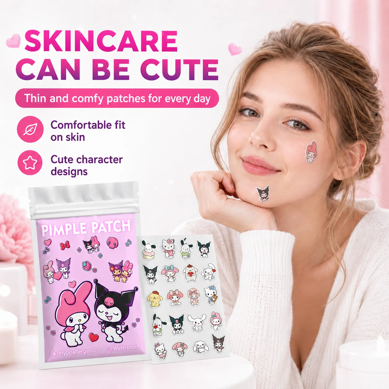 Sanrio Kuromi Hydrocolloid Pimple Patches,Cute Acne Spot Cover Stickers, Invisible Blemish Patches for Face, Day & Night, Unisex