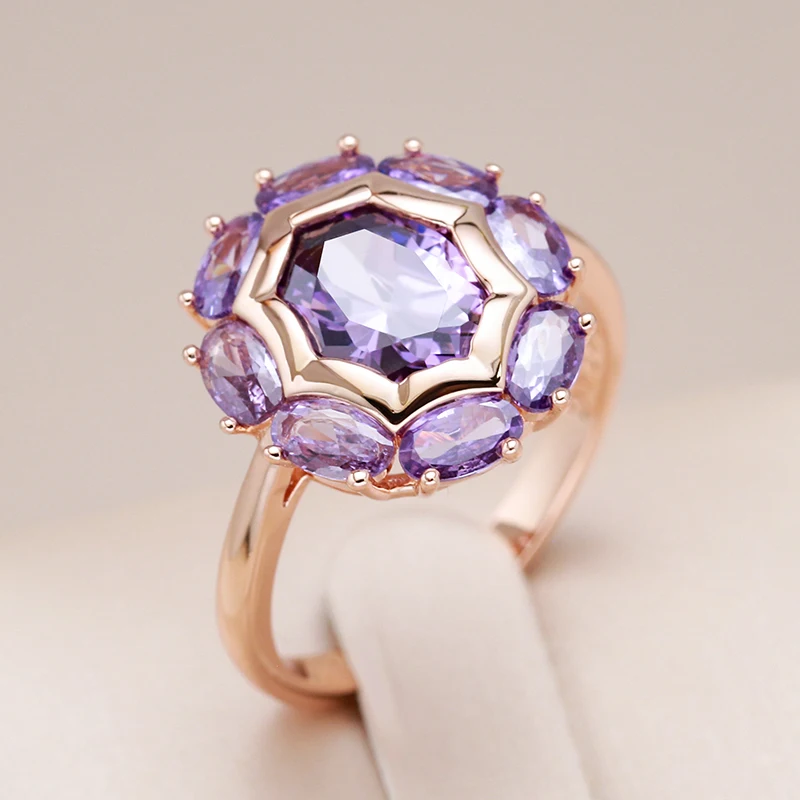 Kinel  Unusual Sparkling Oval Purple Natural Zircon Rings for Women Luxury 585 Rose Gold Color Party Daily Fine Jewelry 2023 New