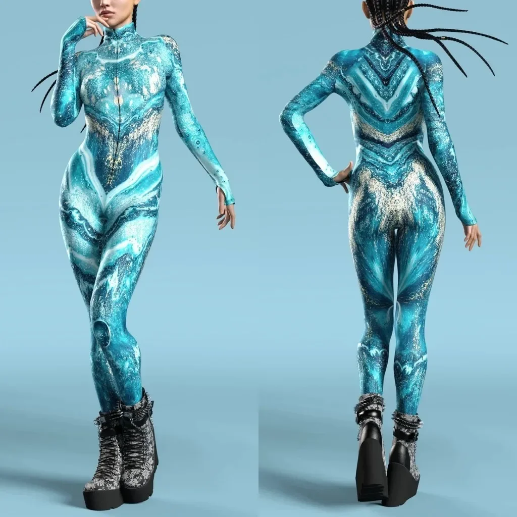 Unisex Cyber Punk 3D Digital Printing Halloween Party Role Play Outfit Women Men Cosplay Costume Carnival Jumpsuit