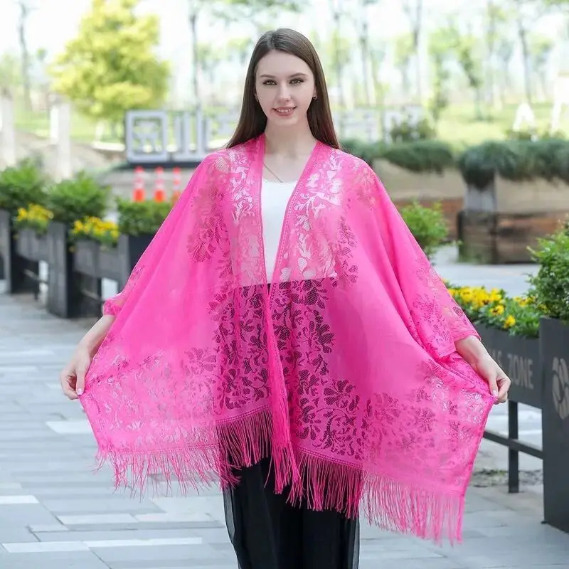 

Beach Sunscreen Clothing Lace Cardigan Summer Outer Wear Sunshade Cape Women Tassel Coat Spring Seaside Holiday Leisure Shawl R6