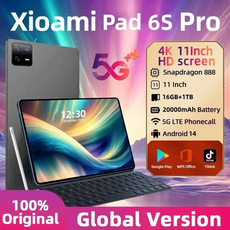 

2024 Original Xioami Pad 6S Pro Global Version Tablets PC Android 14 16GB+1TB Snapdragon 888 11 inch 5G 11inch WIFI HD 4K Mi Tab