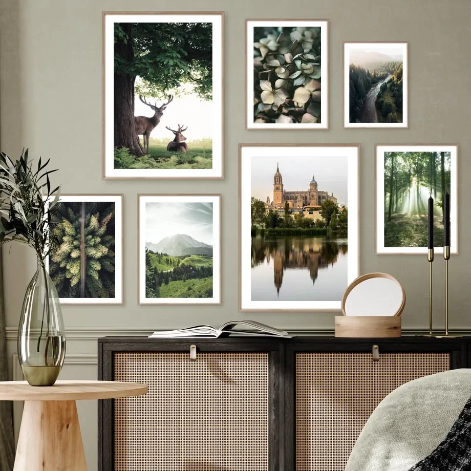 

Natural Green Landscape Tree Deer Wall Art Canvas Painting Plant Posters And Prints Wall Pictures For Living Room Interior Decor