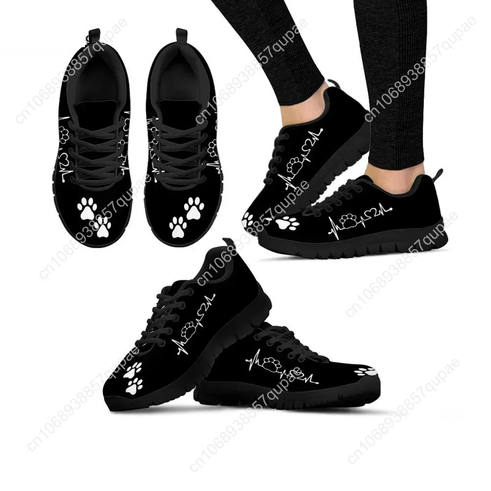 Cute Pets Dogs Footprints Paw Pattern Woman Shoes Heart Love Heartbeat Print Women's Low Top Casual Sneakers Ladies Big Footwear