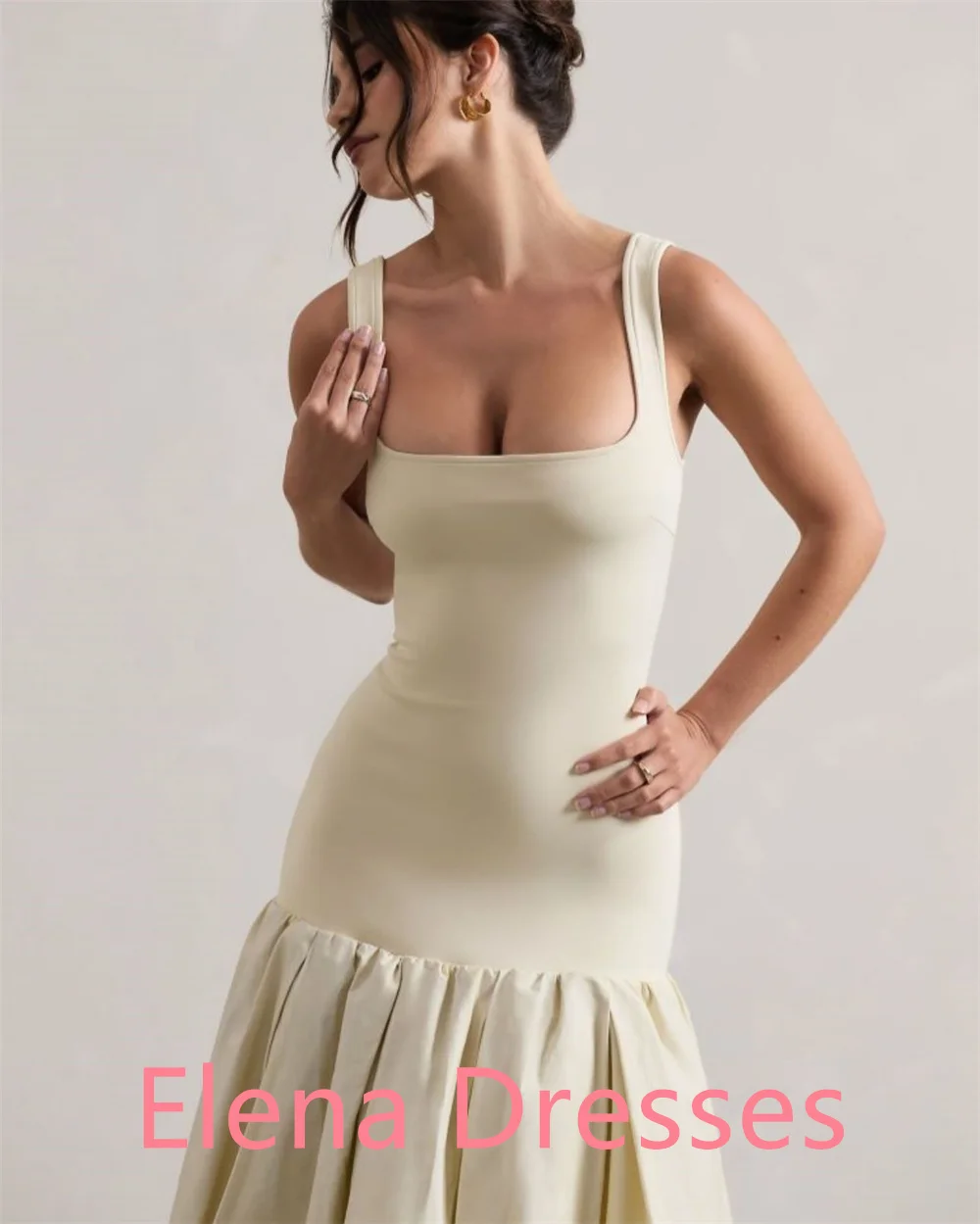 Customized Simple White Jersey Celebrity Gowns Formal Square Collar Spaghetti Straps Zipper Back Customized Vestido De Noche