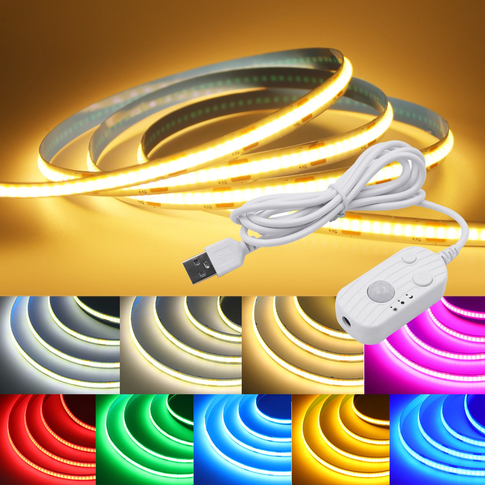 PIR Induction Dimmable 5V USB Adjustable COB LED Light Strip Motion Sensor Night Light Kitchen, Bedroom, TV Backlight Decoration