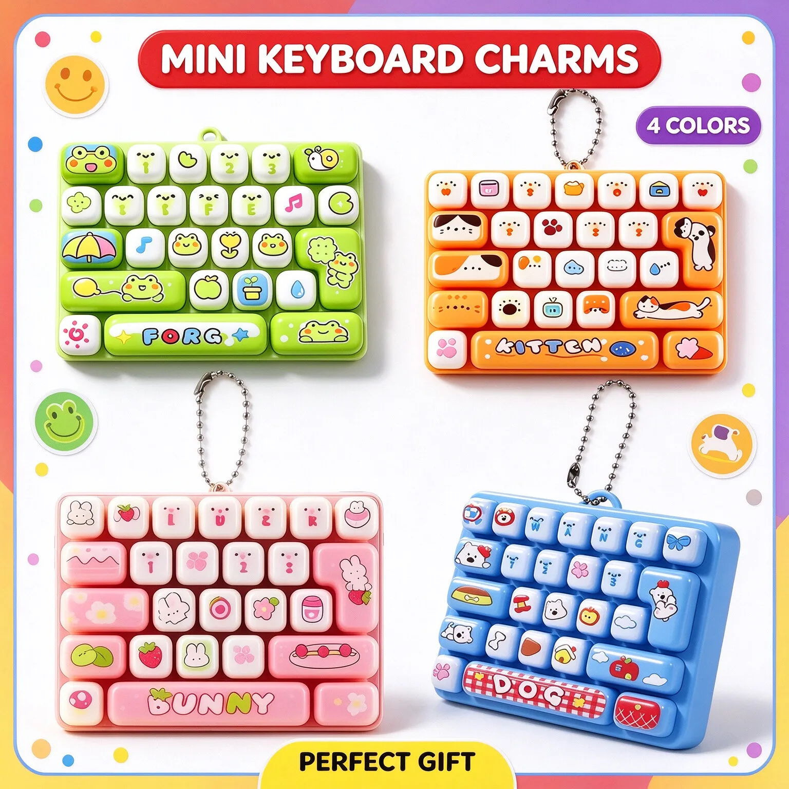 26 키캡 키링 Mini 26-key Key Caps Clicker Keychain Mini  Set Keycap Clicker Anti-stress Keyboard Keyrings for Bag Charms Bday Gift